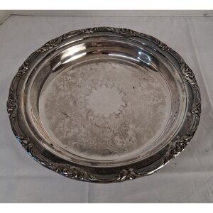 Silverplate Serving Dish 12" Footed Ornate Embossed Dining VTG Hallmark "R" GUC